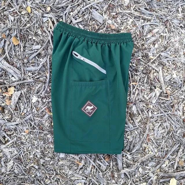 Runyon 9" TrailStash Gravel Cycling Short great for Trail Running, Hiking, Fitness Outdoors Forest Green
