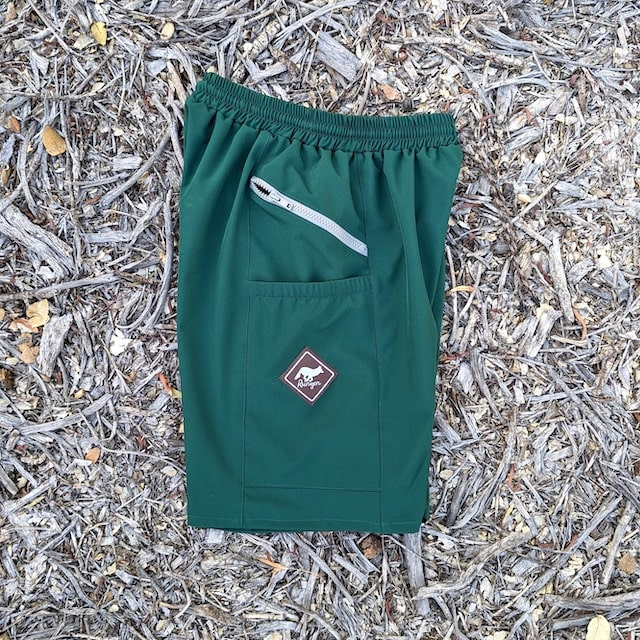 Runyon 9" TrailStash Gravel Cycling Short great for Trail Running, Hiking, Fitness Outdoors Forest Green