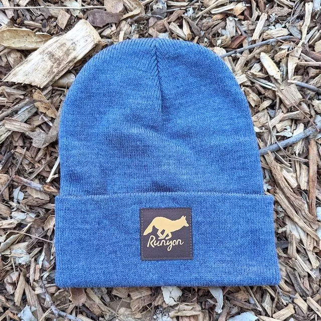 Runyon Canyon Apparel Woolly Blue Denim Classic Cuffed Beanie Made In USA Gold Reflective