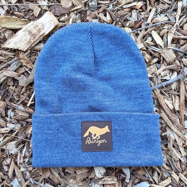 Runyon Canyon Apparel Woolly Blue Denim Classic Cuffed Beanie Made In USA Gold Reflective