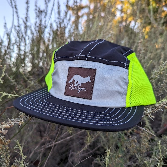 Runyon Black Neon Reflective Camp Hat American Made In USA Trail Running Hiking Workout Performance Cap