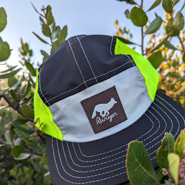 Runyon Black Neon Reflective Camp Hat American Made In USA Trail Running Hiking Workout Performance Cap