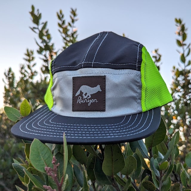 Runyon Black Neon Reflective Camp Hat American Made In USA Trail Running Hiking Workout Performance Cap
