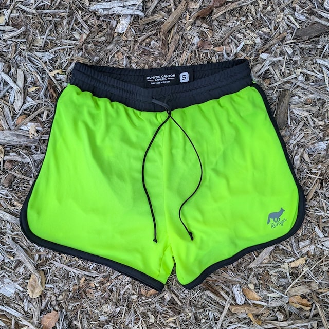 Runyon Women's Fluorescent Safety Neon Yellow Green Running Short - Retro Ranger 4" Inch Workout Short American Made In USA