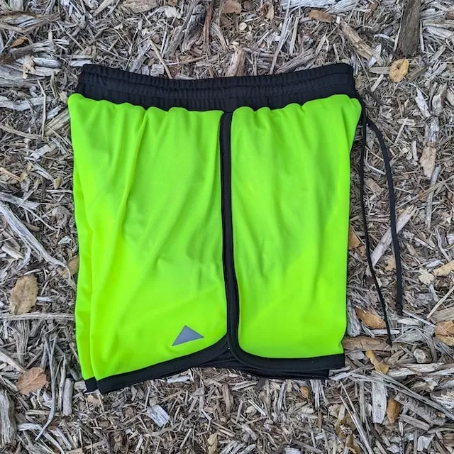 Runyon Fluorescent Safety Neon Yellow Green Running Short - Retro Ranger 4" Inch Workout Short American Made In USA