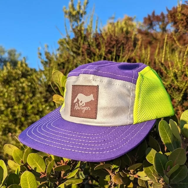 Runyon Purple Neon Reflective Camp Hat American Made In USA Trail Running Hiking Workout Performance Cap