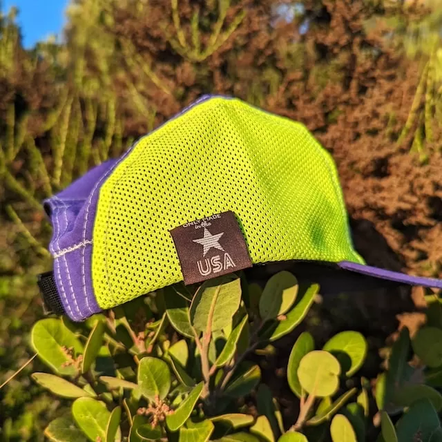 Runyon Purple Neon Reflective Camp Hat American Made In USA Trail Running Hiking Workout Performance Cap