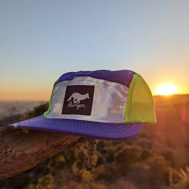 Runyon Purple Neon Reflective Camp Hat American Made In USA Trail Running Hiking Workout Performance Cap