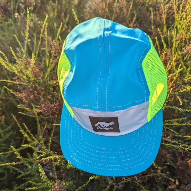 Runyon Teal Neon Reflective Camp Hat American Made In USA Trail Running Hiking Workout Performance Cap