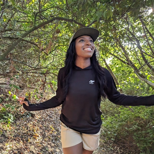 Runyon Women's Unisex Black Sun Hoodie Shirt Long Sleeve Thumbholes Sun Protection Quick Dry American Made In USA