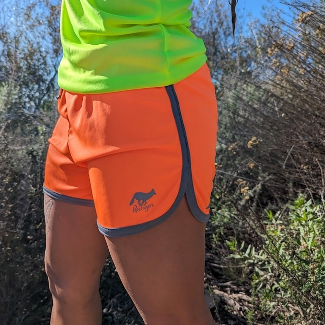 Runyon Women's Neon Safety Fluorescent Orange 4" Ranger Retro Running Short American Made In USA Track Workout Gym Yoga Fitness Short American Made In USA