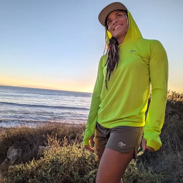 Runyon Women's Unisex Neon Lime Green High Visibility Sun Hoodie Shirt Long Sleeve Thumbholes Sun Protection Quick Dry American Made In USA