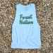 Runyon Men's Unisex Forest Nation White Muscle Tank great for Running, Hiking, Gym, Workout, Outdoors & Fitness -  Made In USA