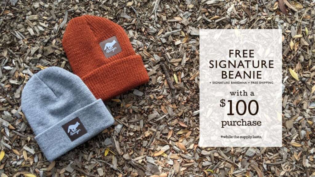 Purchase $100 or more at Runyon.co and receive a FREE Beanie, a Water Bottle a signature Bandana and USPS 2-Day Priority Shipping. While the supply lasts.