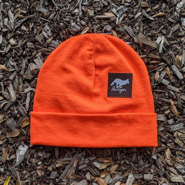 Runyon Hot Orange Lava Performance Beanie Cap
fluorescent safety orange contrasts with our dark brown reflective patch 