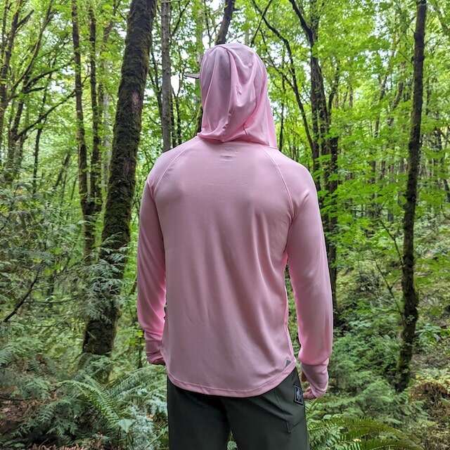 Cool Pink long sleeve technical hoodie shirts with built-in thumbholes UPF protection for running, hiking, fitness, gym, workouts.  American Made In USA. Runyon Canyon Apparel