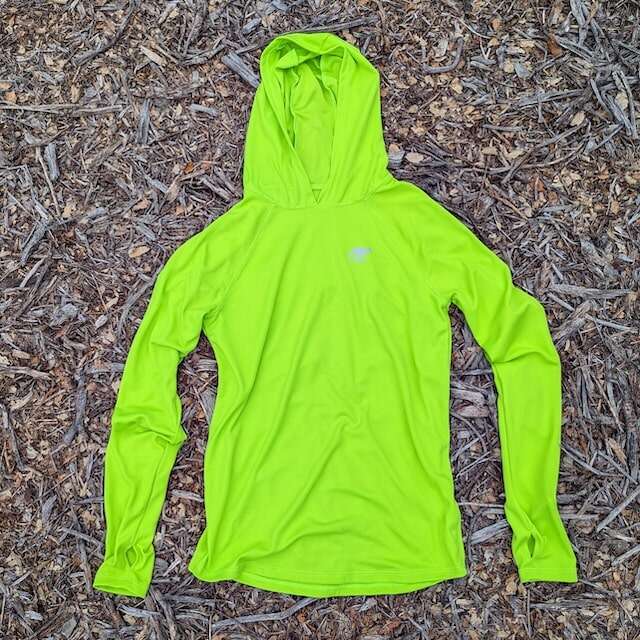 Bright Lime color long sleeve technical hoodie shirts with built-in thumbholes UPF protection for running, hiking, fitness, gym, workouts.  American Made In USA. Runyon Canyon Apparel