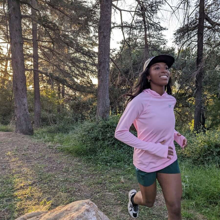 Women's Cool Pink Long Sleeve Hoodie Shirt with Thumbholes & UPF Protection. Made In USA