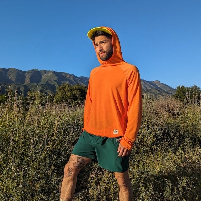 Runyon CozyLite Sun Hoodie Shirt in Texas Sun (Orange) - for hiking,  running, work outs and the outdoors