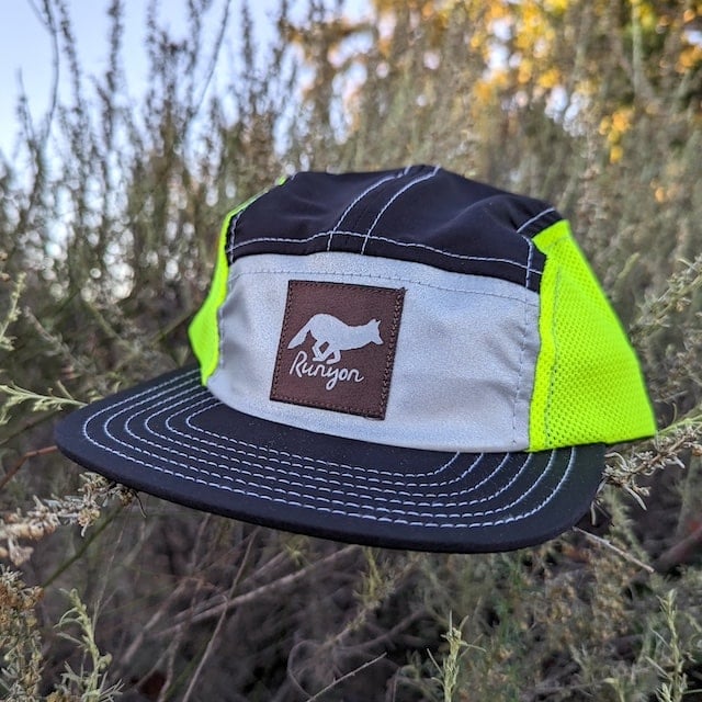 Black and Neon Yellow Reflective Hat For Running.  Made In USA Camp Hat