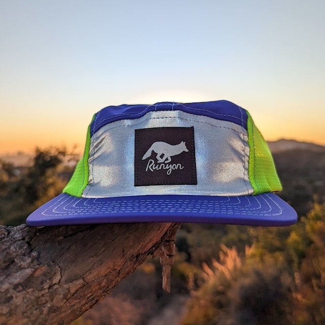 Purple and Neon Yellow Reflective Hat For Running.  Made In USA Camp Hat