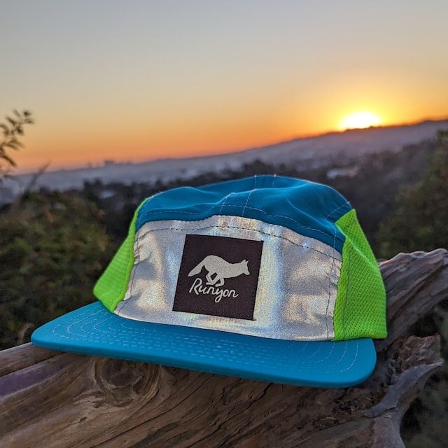 Teal and Neon Yellow Reflective Hat For Running.  Made In USA Camp Hat